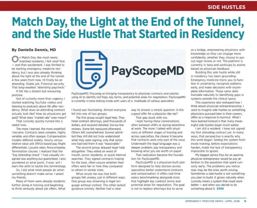 GetPayScopeMD's tweet photo. I’m a PGY-1  resident building a startup.

Do I sleep? Sometimes
Do I doubt myself? Yes
Do I believe in this? Absolutely 

Why? Because I’m passionate about bringing salary transparency to medicine — something that has been missing in our field for far too long #medtwitter https://t.co/23QZ0rSemy