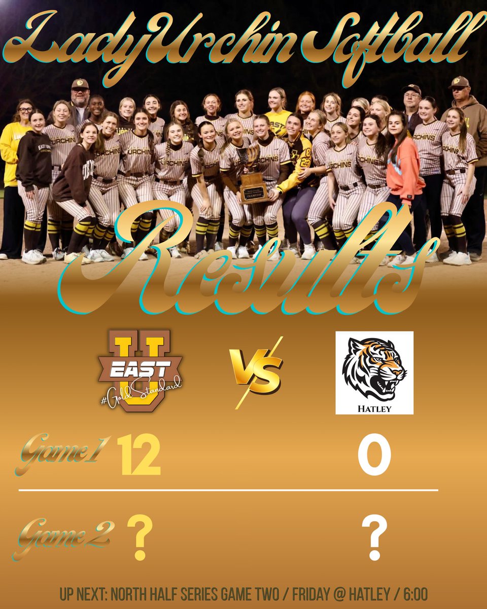 EastUnionAC's tweet photo. With five (5️⃣) homers and a shutout from the mound, the Lady Urchins take game one in four innings! Game two tomorrow at six in Hatley. #LadyIrwinSoftball #Playoffs #RoadToState #GoldStandard https://t.co/UYRz4XWhQa