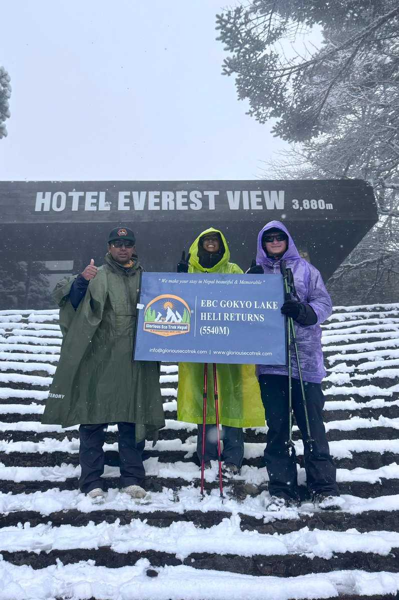 eco_glorious's tweet photo. ❄️ Snow at 3,440m? No problem.

Our EBC + Gokyo Lake Heli Returns team nailed their acclimatization hike to Everest View Hotel today.

Tomorrow: Tengboche (3,855m). Onward! 🏔

✅️📲: +977 9851083282
✅️📩: info@gloriousecotrek.com

#gloriousecotreknepal #everestbasecamptrek https://t.co/wCdPcRB8jd