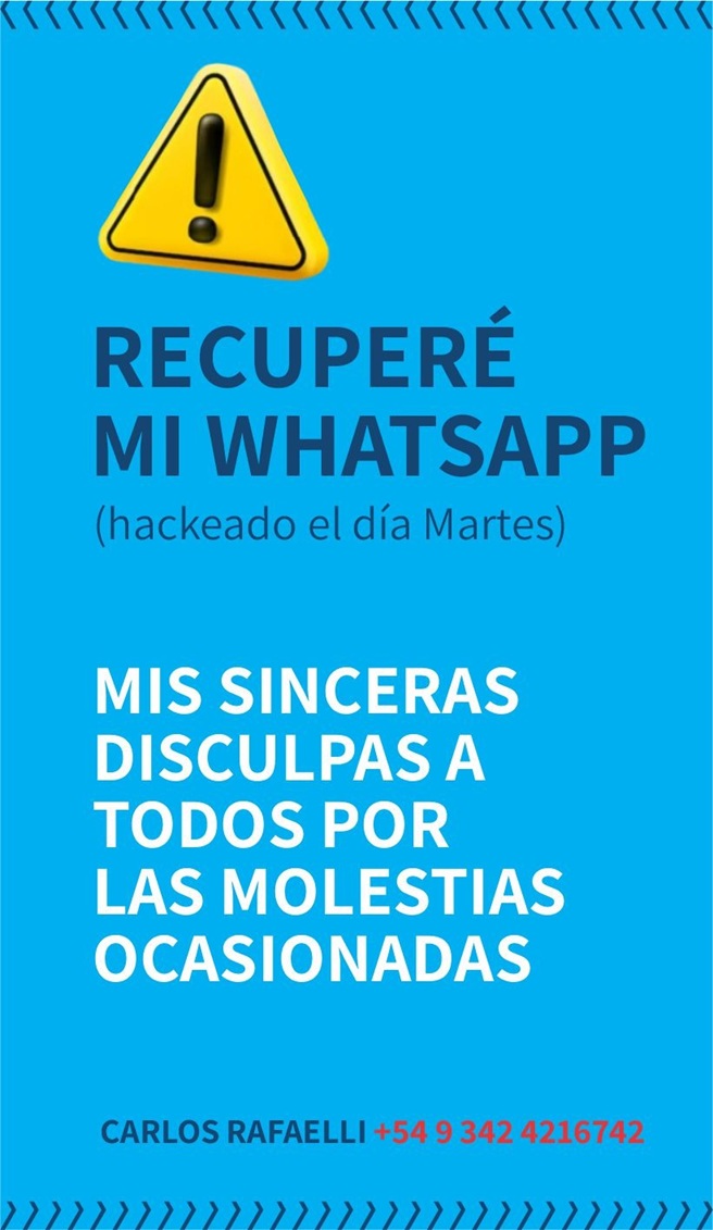 CaCESFe's tweet photo. ESTIMADOS: EN EL DÍA DE HOY CONSIDERO QUE HE RECUPERADO TOTALMENTE MI WHATSAPPS (RECIÉN A MEDIA MAÑANA META ME DEJÓ HACER LA DOBLE VERIFICACIÓN DE SEGURIDAD).  A TODOS MIS MÁS SINCERAS DISCULPAS POR EL MALESTAR QUE LES PUDO HABER OCASIONADO.  NOS SEGUIMOS COMUNICANDO!! https://t.co/caFWeRW8LL