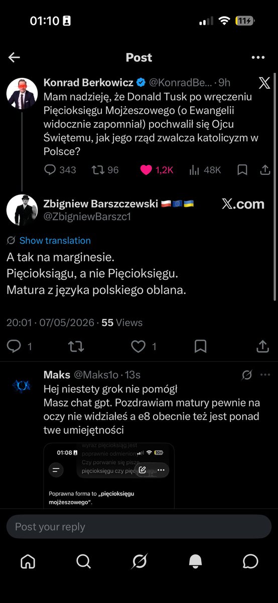 Maks1o's tweet photo. @ZbigniewBarszc1 No i jest pan Zbigniew co nie umie polskiego a chce uczyć innych https://t.co/wqflr1N1Ov https://t.co/408w4JYgfR