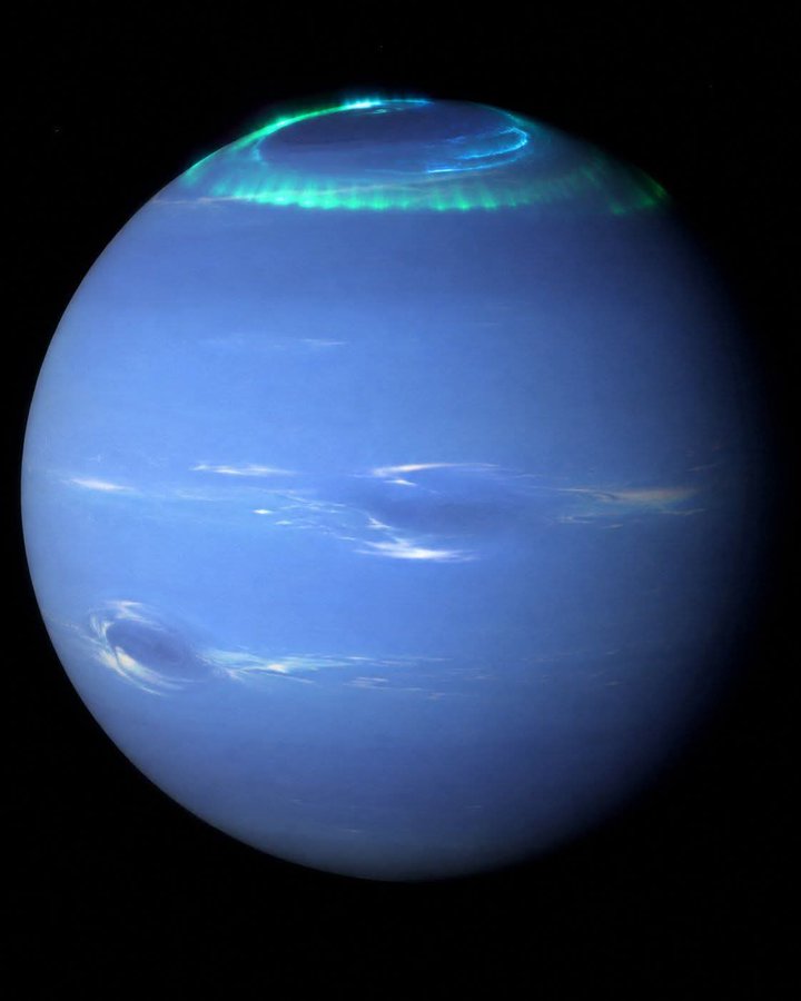 konstructivizm's tweet photo. For the first time ever, JWST has detected auroras on Neptune. After more than 30 years of eluding detection from Earth, Neptune’s faint polar glow has finally been caught by the James Webb Space https://t.co/Ea4IE5h9at observations made in June 2023, JWST’s near-infrared camera picked up clear signatures of trihydrogen cations (H₃⁺) — molecules that form when energetic particles from the Sun slam into the planet’s upper atmosphere and light it up. The international team, led by Henrik Melin at the University of Leicester, made the breakthrough discovery.Voyager 2 gave us the first hints of Neptune’s auroras during its 1989 flyby, but no telescope had been able to confirm them since. Now we understand why: Neptune’s upper atmosphere has dramatically cooled — by several hundred degrees — over the last three decades. As a result, the auroral emission has faded to just 1% of its 1989 brightness.A distant ice giant quietly dimming its lights… until JWST’s powerful infrared eyes finally revealed the ghostly glow once again.This detection not only confirms Neptune’s auroras but also gives us a rare window into how the planet’s atmosphere is changing over time. Another beautiful example of how JWST is rewriting our understanding of the outer solar system.