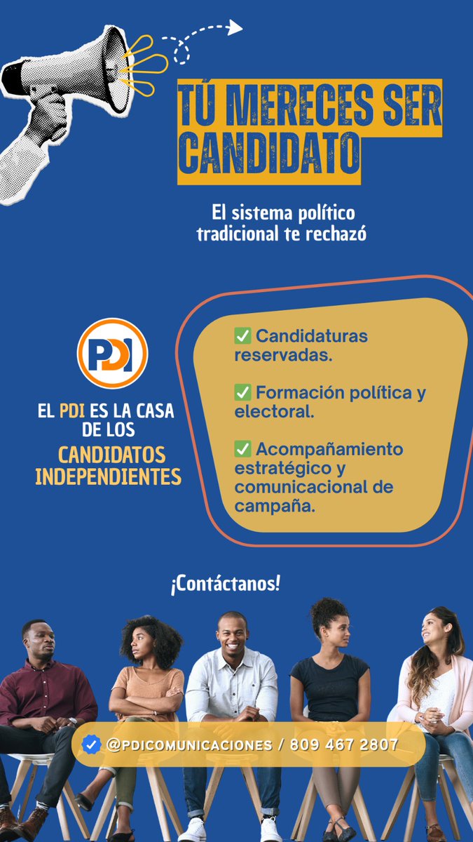 PDIstas's tweet photo. El sistema político tradicional eliminó las candidaturas independientes, pero eso no significa que tu comunidad tenga que quedarse sin tu liderazgo. 

En el PDI reservamos candidaturas para independientes, escríbenos por DM o al WhatsApp 809 467 2807. https://t.co/ITJbqnLQHO