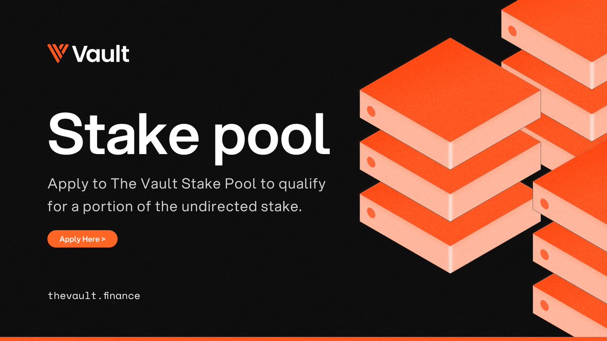thevaultfinance's tweet photo. Applications are now open to join The Vault stake pool, with board review scheduled for June.

If you meet the minimum requirements, join our Discord to ask questions and request an application when you’re ready. https://t.co/A21nJcs40n