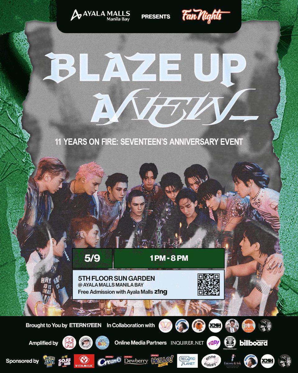KwonHoshi_ph's tweet photo. 𝐇𝐀𝐏𝐏𝐘 𝐁𝐔𝐑𝐒𝐓𝐃𝐀𝐘 𝐓𝐎 𝐘𝐎𝐔 🎂

Ready for SEVENTEEN’s 11th Anniversary Month kick off?💥

𝗖𝗵𝗲𝗰𝗸 𝗼𝘂𝘁 𝗼𝘂𝗿 𝗢𝗳𝗳𝗶𝗰𝗶𝗮𝗹 𝗩𝗲𝗻𝘂𝗲 𝗠𝗮𝗽! Get ready for a day full of fan activities, freebies, and unforgettable memories with fellow CARATS at 𝗕𝗟𝗔𝗭𝗘 𝗨𝗣 𝗔𝗡𝗘𝗪_ 💚⚡️

𝗥𝗘𝗚𝗜𝗦𝗧𝗘𝗥 𝗛𝗘𝗥𝗘⬇️
🔗: https://t.co/tCAZI66stM

#SVT11YearsOnFire 
#BlazeUpANEW_ #AtTheBay
#FanNightsatAMManilaBay