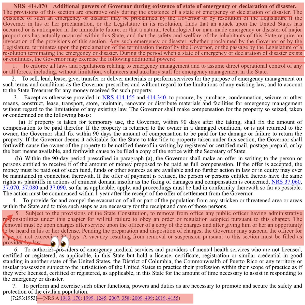 Gunz_go_boom's tweet photo. 🛎️ NEVADA

Friendly reminder #nvleg NEVER amended #NRS414 w actual 🕰️ limited🚨declarations.

#KingBaby #Sisollini kept his “temporary emergency” rolling 3/12/20 👉🏻 5/20/22 - 26 months‼️

In Nevada, “🚨 powers” expire whenever the gov finally gets bored w ‘em.

I remember. 
 
1/2 https://t.co/2yADM7LnoP