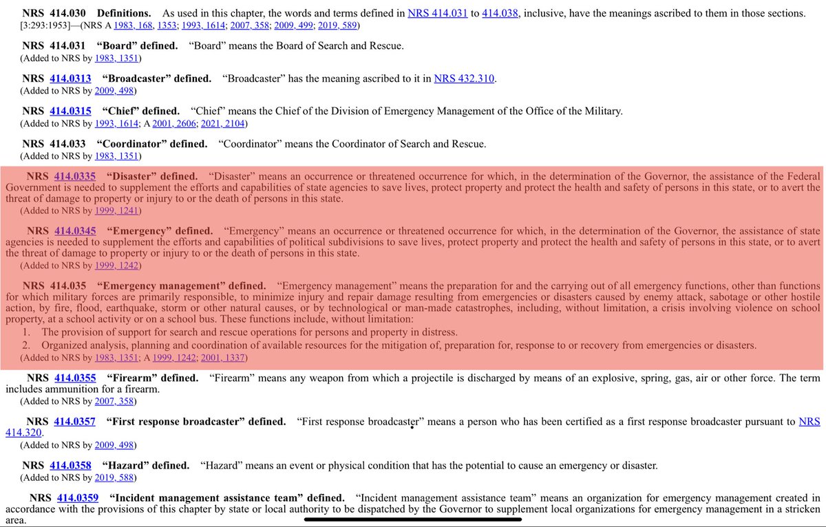 Gunz_go_boom's tweet photo. 🛎️ NEVADA

Friendly reminder #nvleg NEVER amended #NRS414 w actual 🕰️ limited🚨declarations.

#KingBaby #Sisollini kept his “temporary emergency” rolling 3/12/20 👉🏻 5/20/22 - 26 months‼️

In Nevada, “🚨 powers” expire whenever the gov finally gets bored w ‘em.

I remember. 
 
1/2 https://t.co/2yADM7LnoP