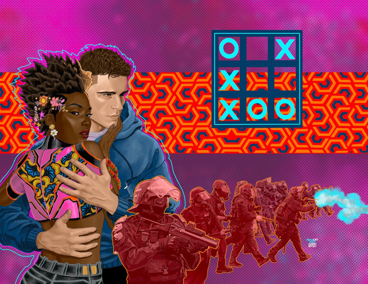 alphacmt's tweet photo. Late last year Penguin Random House UK reached out to me to illustrate  an endpaper design for the 25th anniversary edition of Noughts + Crosses  written by the esteemed @malorieblackman. 

#noughtsandcrosses #bookcoverart #digitalpainting #blackart https://t.co/yUa18membS
