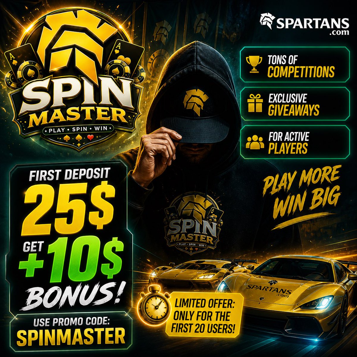 SpinMaster_Tv's tweet photo. 🔥 SPINMASTER EXCLUSIVE OFFER 🔥

Unlock insane value with Code: SPINMASTER and level up your game instantly!

💰 33% Rakeback – Get rewarded on every move you make
🎁 First Deposit Bonus – Boost your bankroll from the start
⚡ Up to 100% Commission Rakeback – Maximize your long-term earnings

Whether you’re grinding or just getting started, this offer is built to give you more playtime, bigger returns, and serious advantages.
Now on @spartanscom