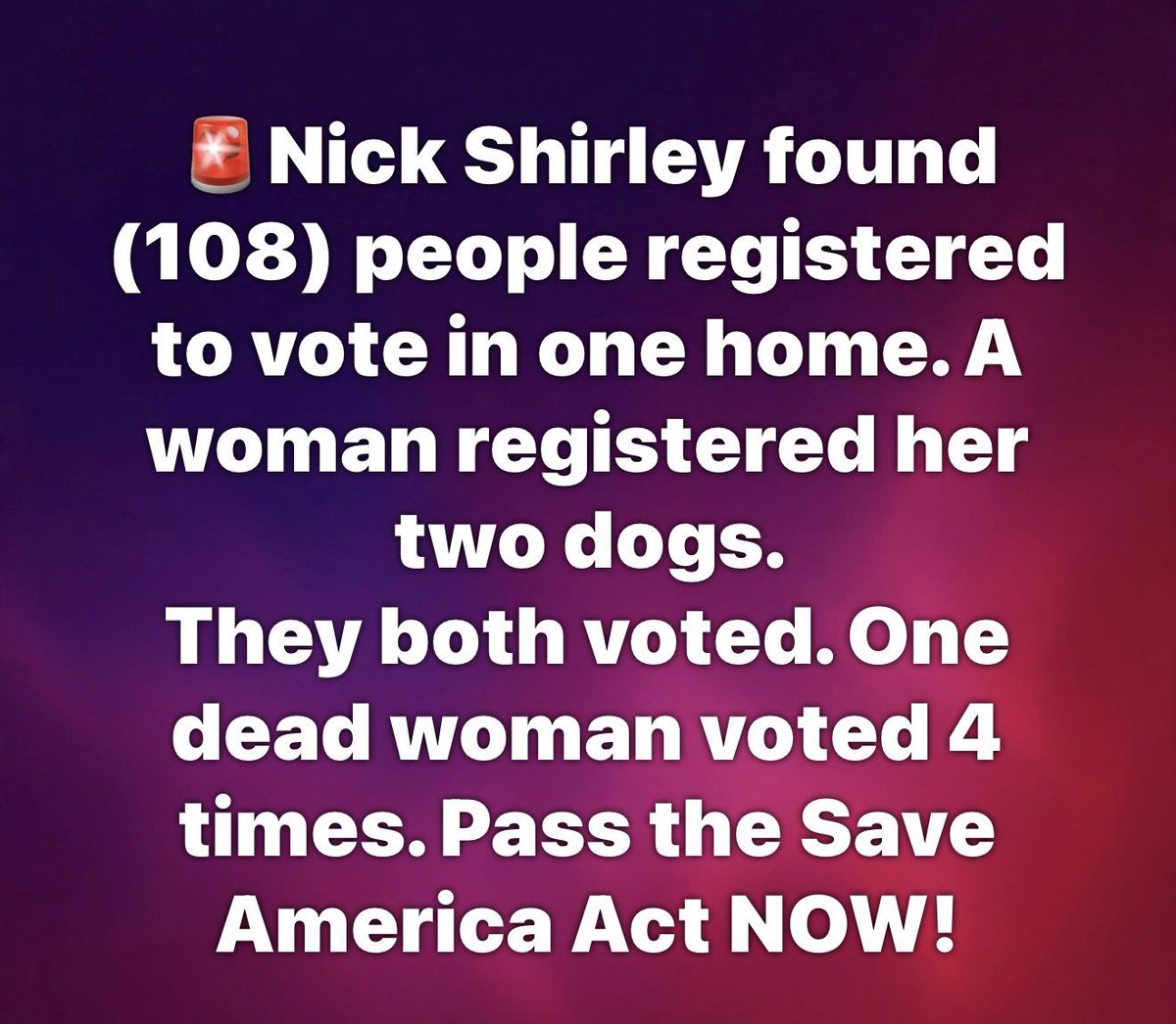 108 people in 1 home.  108 votes. 

2 dogs.  2 votes. 

1 dead woman.  4 votes. 

<a href="/LeaderJohnThune/">Leader John Thune</a> doesn’t care.