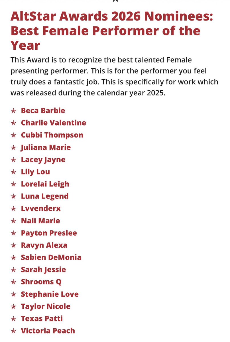 Congratulations to all the 2026 AltStar Awards Nominees for Best Female ...