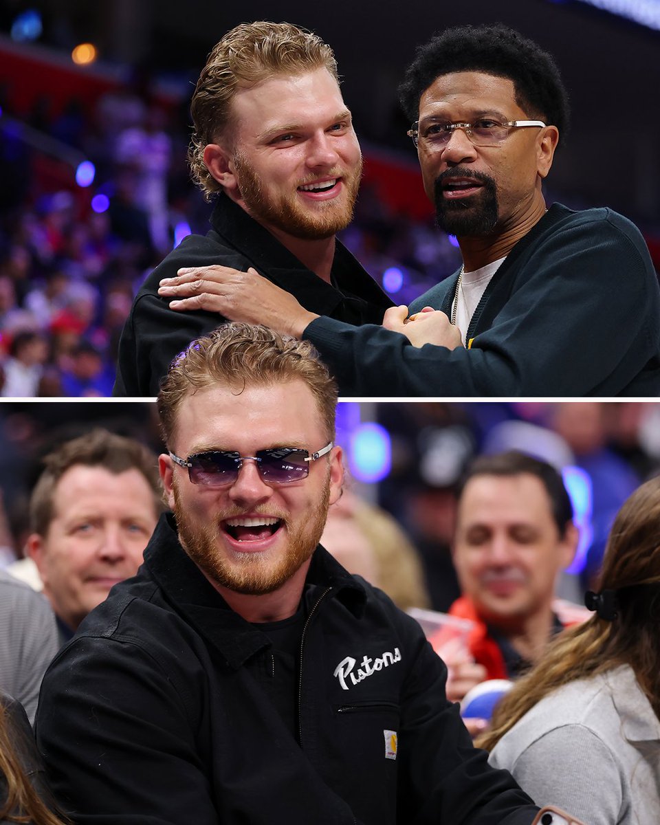 YahooSports's tweet photo. Lions DE Aidan Hutchison supporting the Pistons in Detroit 💪 https://t.co/MTAuFkJ8bb