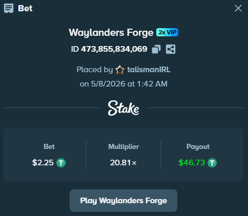 bitla3z's tweet photo. Waylander BOOM again for me. @ValkyrieXStudio 
I had only $10 left and I ran it with the best provider on @Stake 
Thank you https://t.co/XxAsYs321H