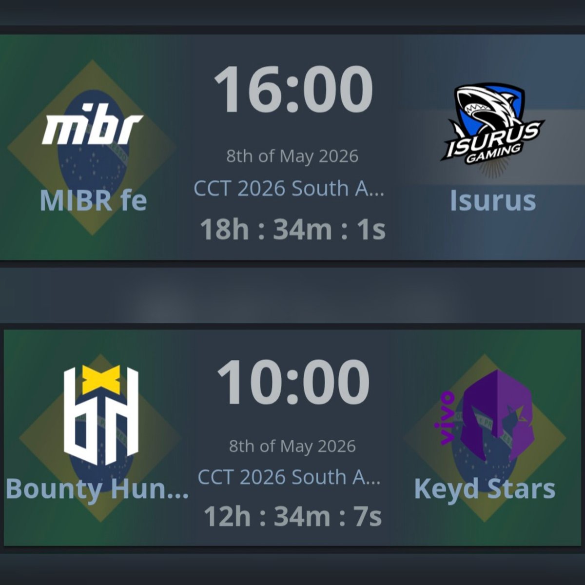 infocsarg's tweet photo. 🚨⚔️ MAÑANA DIA DE CCT SUDAMÉRICA.
Este viernes juegan los últimos dos equipos con presencia argentina en los playoffs de CCT SA.
➡️ #BountyHunters vs Keyd.
➡️ #Isurus vs MIBR Fe.
Hoy perdieron Procyon 🇦🇷 y BESTIA Academy 🇧🇷🇦🇷 https://t.co/Dif0Knd0BV