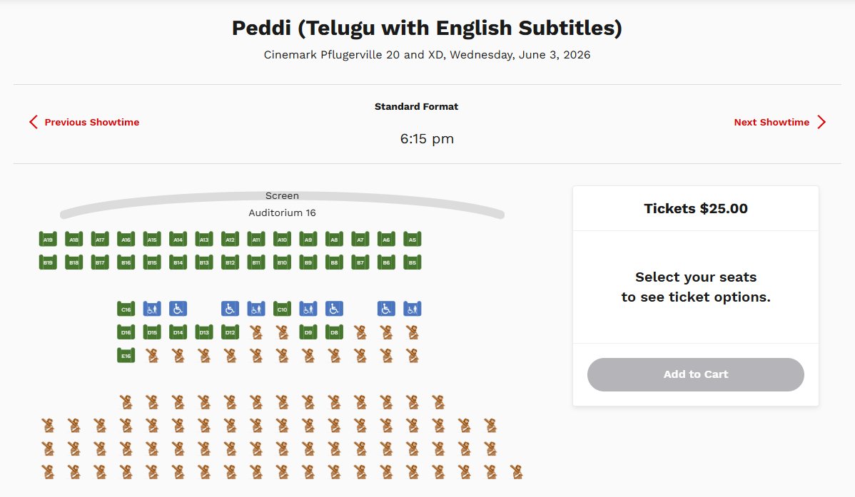Hope you liked our surprise <a href="/Cinemark/">Cinemark Theatres</a> Seatmaps! 😉

#PEDDI TAKEOVER 🔥🔥

#RamCharan <a href="/AlwaysRamCharan/">Ram Charan</a> <a href="/PeddiMovieOffl/">PEDDI</a> <a href="/vriddhicinemas/">Vriddhi Cinemas</a> <a href="/venkataskilaru/">venkata Satish kilaru</a>