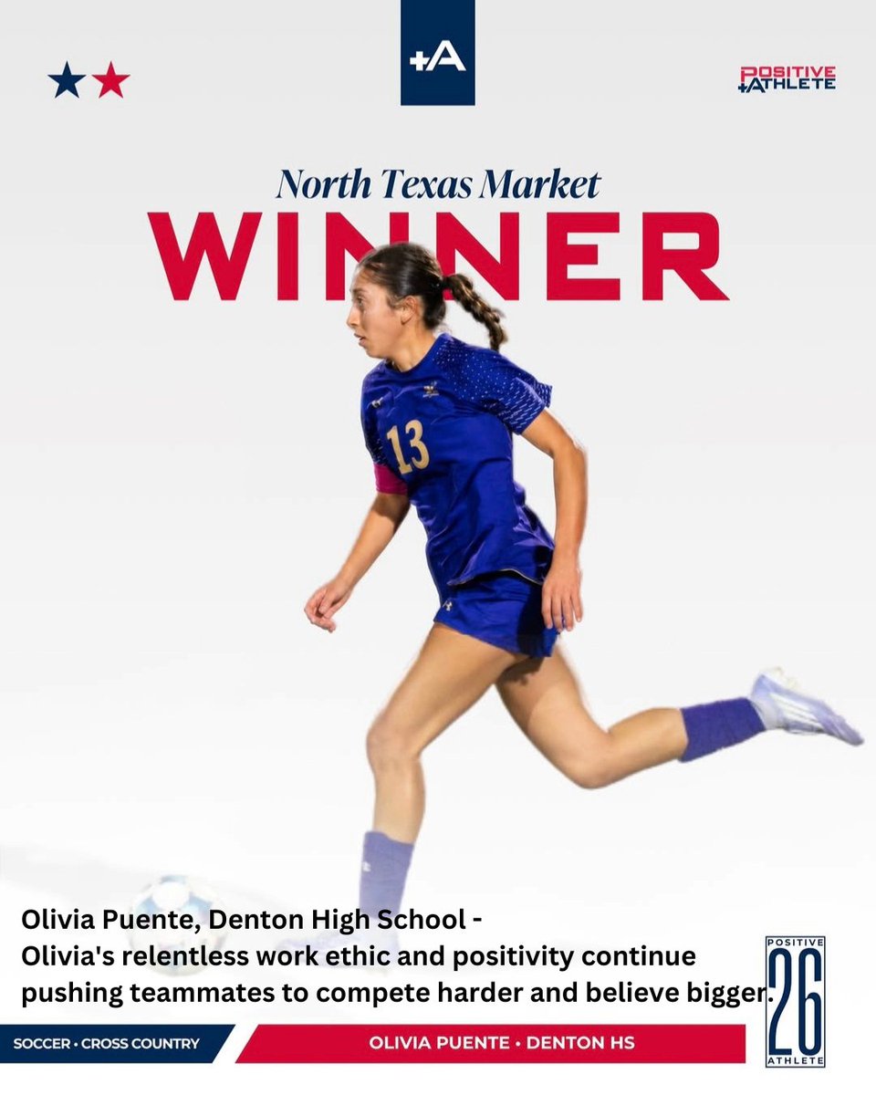 PuenteOlivia09's tweet photo. I am honored to be selected by @positiveath as a 2026 Positive Athlete in North Texas Award Winner and appreciate this recognition.

@sports_drc @JohnFields0 @dentonsoccer @ihss_dfw
 @GMsportsmedia1   @DFW_Girls_HS_VS @DfwSho @SportsDayHS @dfwvarsity @SportsDayHS https://t.co/f6j6D8oCcG