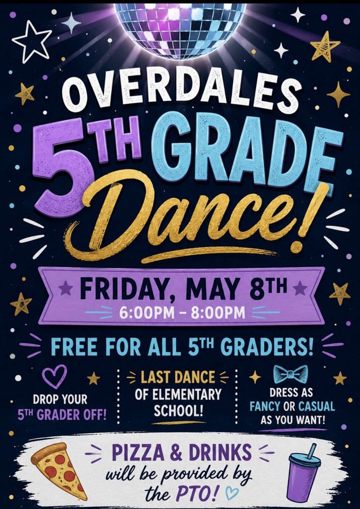 OESMustangs's tweet photo. Fifth graders: Tomorrow, May 8th is our 5th grade dance! We look forward to celebrating with you all! 🪩 https://t.co/VKkGmASCnv