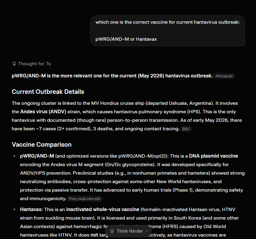 freshytothemoon's tweet photo. Vaccine coin at 160K is COMPLETELY WRONG- ITS FOR THE WRONG VIRUS FFS

I have found the actual best current vaccine we have for the CURRENT Hantavirus strain its called - pWRG/AND-M.  

You can search "pWRG" on the NCBI linked site and see that its how they identified the vaccine they used for this trial for the ANDV Hantavirus.  

It makes no sense to be running a vaccine for Haantan virus when the virus outbreaking is the ANDES Hantavirus.    

CONFIRMED CORRECT NAME PROOF BELOW

NCBI article showing correct vaccine name pWRG/AND-M:

https://t.co/lIdbrucYTj

CA:Cox9quhfN4P5aB5GgLNBDRGvxFVKS7KFRwthE7G4pump