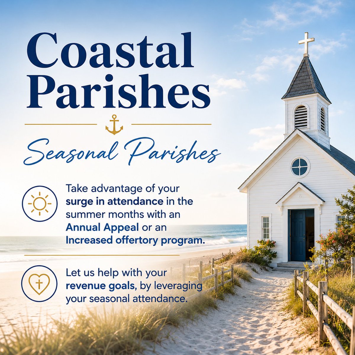 CathedralCorp's tweet photo. Summer brings a unique opportunity for seasonal parishes to connect with increased attendance and strengthen stewardship efforts. ☀️ ⛪

Let’s make the most of your busiest season.

Let's build your success story.
https://t.co/tukK44qKw9 https://t.co/WwCRuFS3NY
