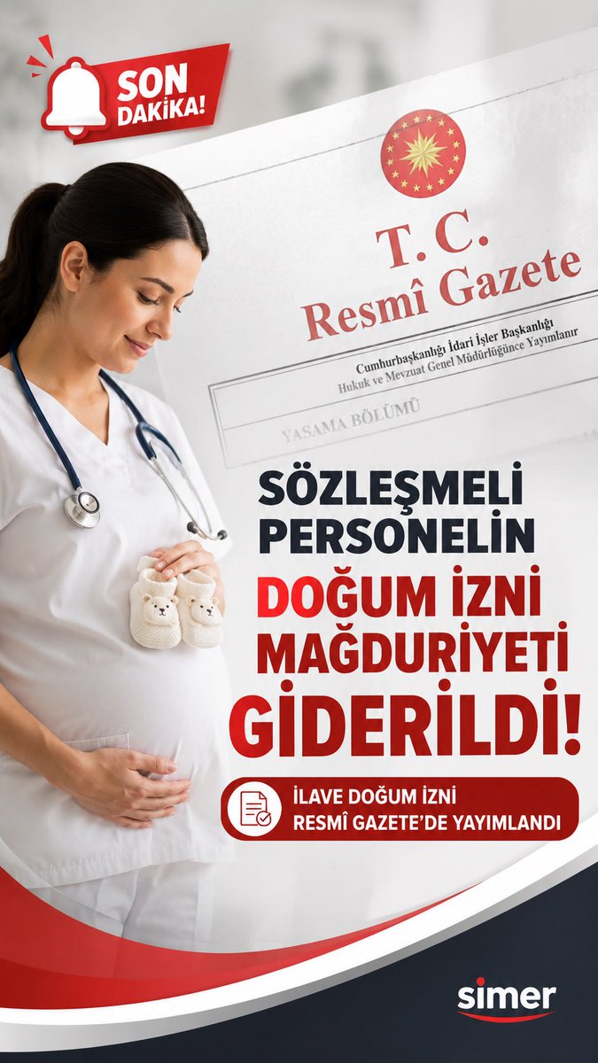 Sözleşmeli personelin doğum izni mağduriyeti giderildi. ✅

4/B statüsündeki sözleşmeli personelin ilave doğum izninden yararlanmasına ilişkin düzenleme Resmî Gazete’de yayımlandı.