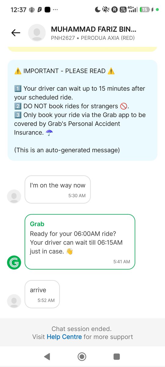 Loveredemption3's tweet photo. There is no reason for me to cancel an advance booking I am going to catch a sunrise and I show up early 5.56am but missed the train up and have to wait another 30min my trip was ruined.

Driver details:

Car plate: PNH2627

Driver name: MUHAMMAD FARIZ BIN SAAD https://t.co/tu8sdnqim6