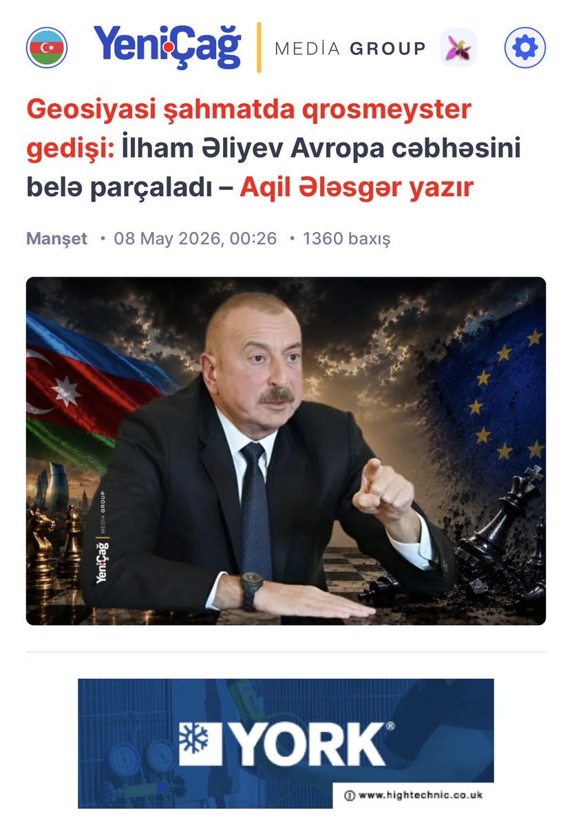 agilalesger's tweet photo. Prezident İlham Əliyev təkcə siyasi gediş etmədi – güc balansını dəyişdi. Dünən Azərbaycana yuxarıdan baxanlar bu gün Bakının qapısında “strateji tərəfdaşlıq” axtarırlar. Çünki anlayırlar: bu regionda artıq son sözü Bakı deyir. 

Daha ətraflı: 

https://t.co/HxgTxLpq0R

#Azerbaycan #Avropa