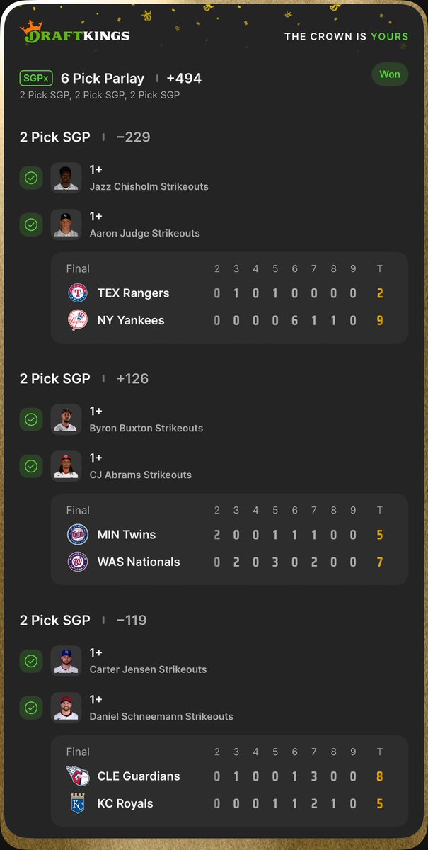 Tiki_Bets54's tweet photo. Bannnnnmmng!!!! We just cashed both of the main #MLB strikeout plays! Want the plays?!?!? Join the discord! Link in bio. https://t.co/KLOaQCkyTw