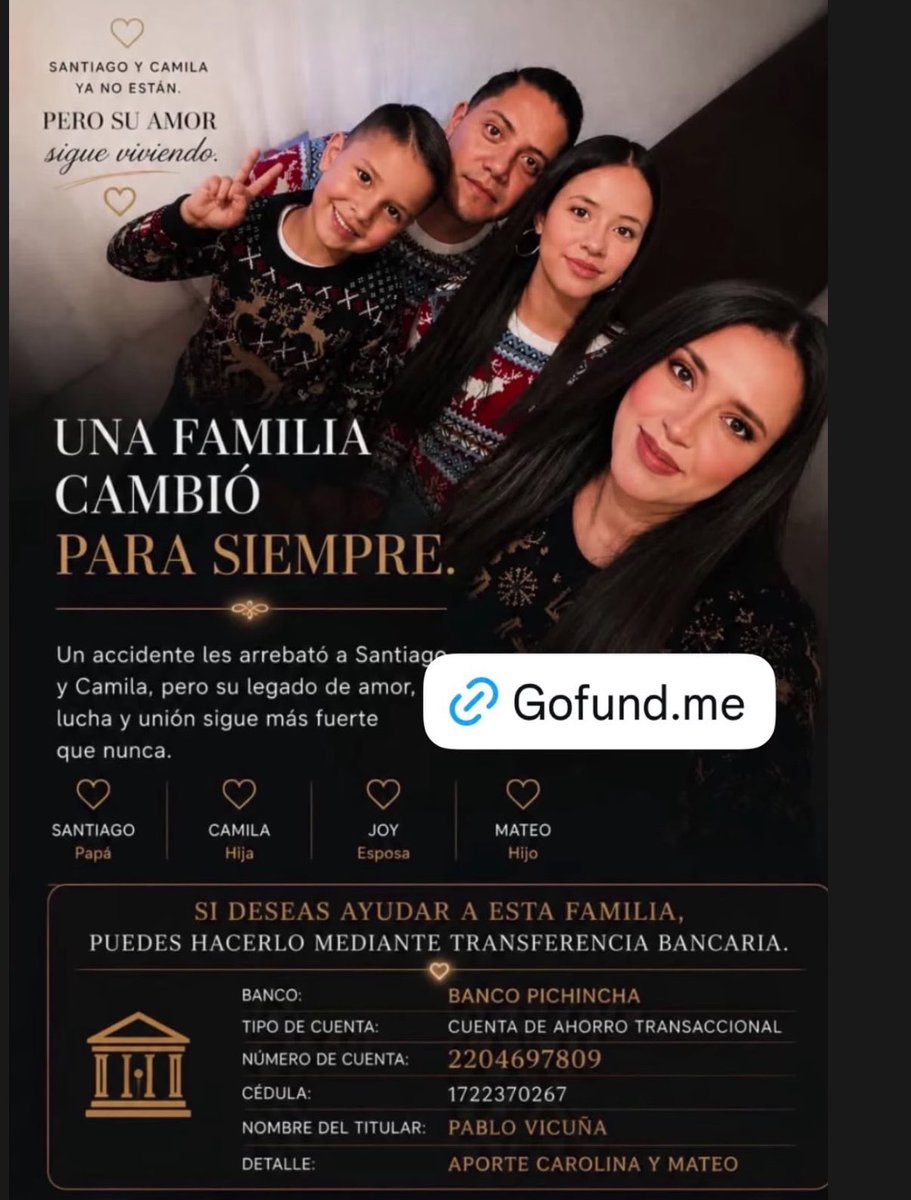 🚫 NO SE ACEPTA HATE POLÍTICO EN ESTA PUBLICACIÓN.

En el último feriado, mi gran amiga Joy Vicuña y su familia sufrieron una tragedia inimaginable. Un accidente terminó con la vida de su esposo, Santiago, y de su hija, Cami.

Además de enfrentar esta pérdida irreparable, Joy y