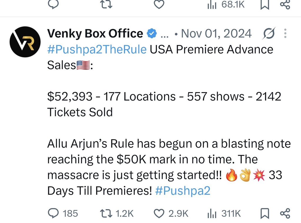 Vinnu_Tweettz's tweet photo. #PEDDI GADI HUNTING STARTED 🔥
Just 30 Mins lo #Puspha2TheRule 24hrs Advance Sales Dateysadu Mentalodu…🔥🥵
Mr.Box-Office @AlwaysRamCharan 🔥 https://t.co/J3AauhlPvw