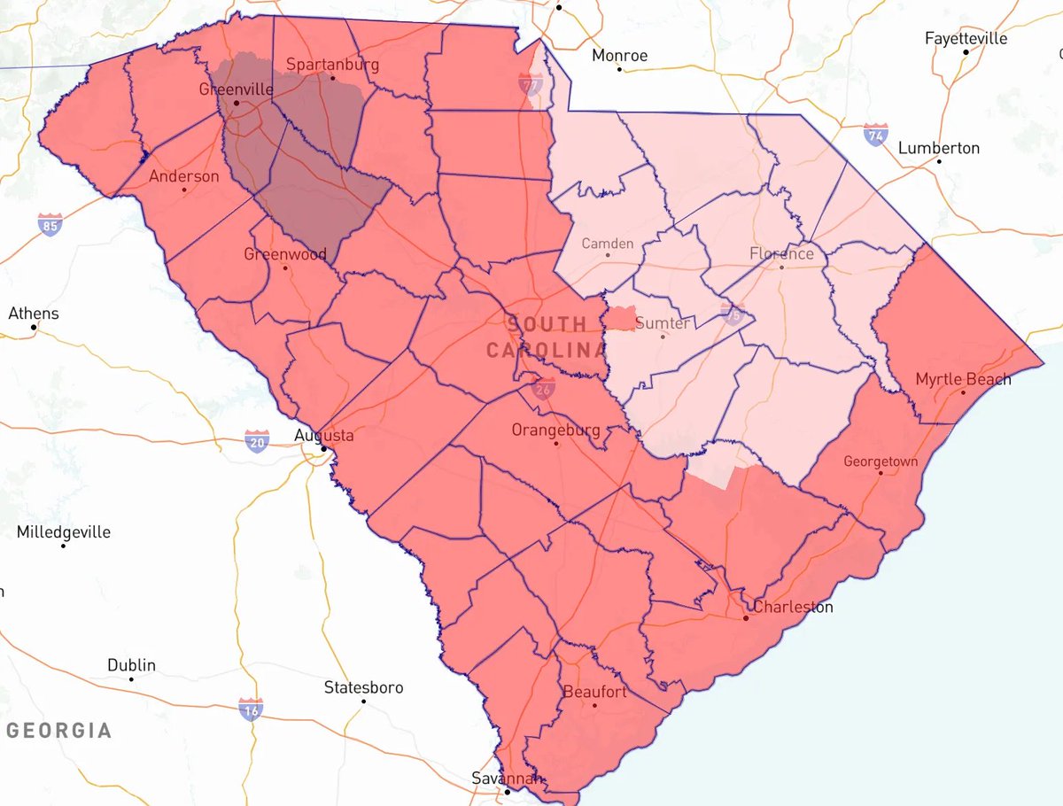At various times in my life, I've lived in Spartanburg, Columbia, and Rock Hill, SC. 

The proposed SC #gerrymander has the unique distinction of splitting all three.  

#scpolitics #southernpolitics 

davesredistricting.org/maps#viewmap...