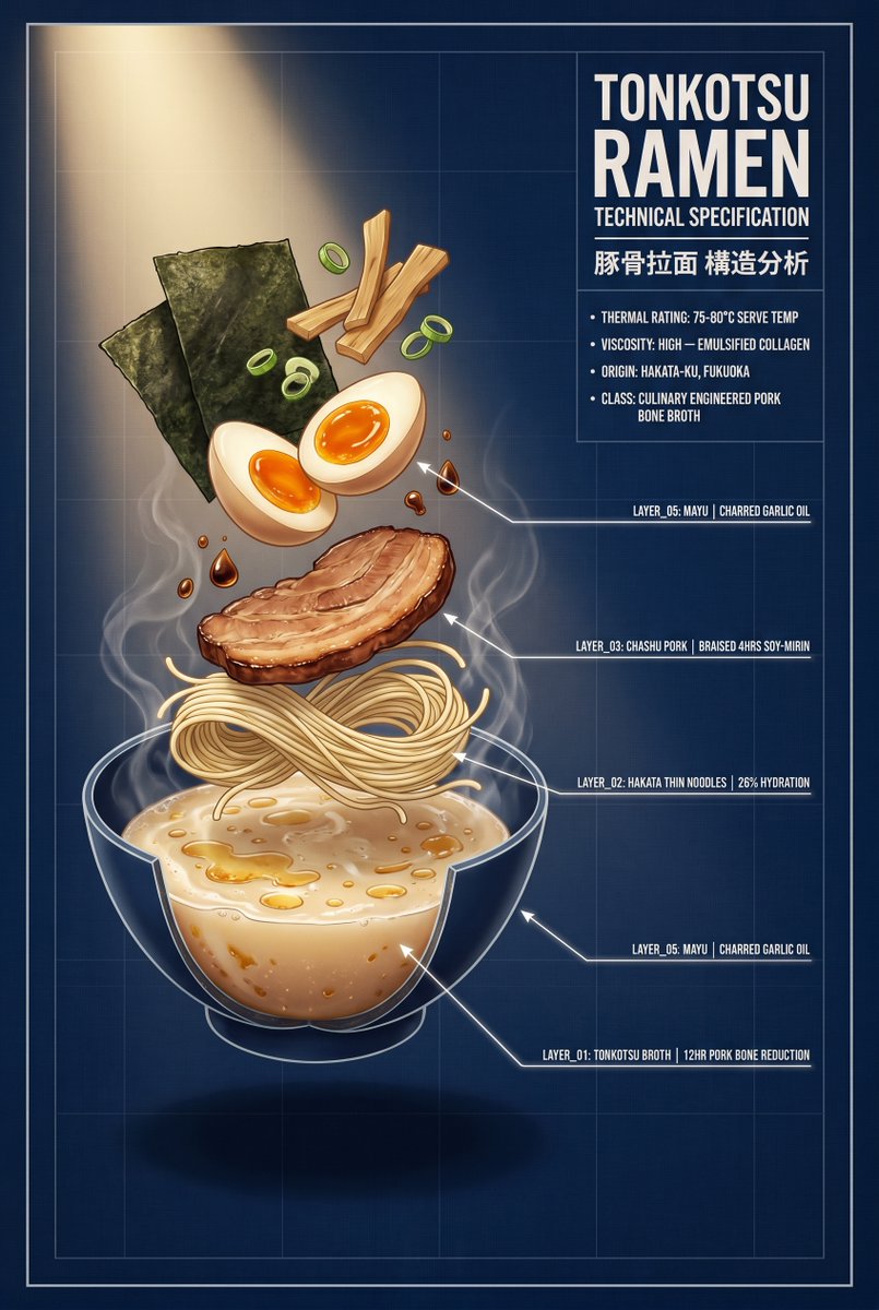 Tonkotsu Ramen Blueprint Poster