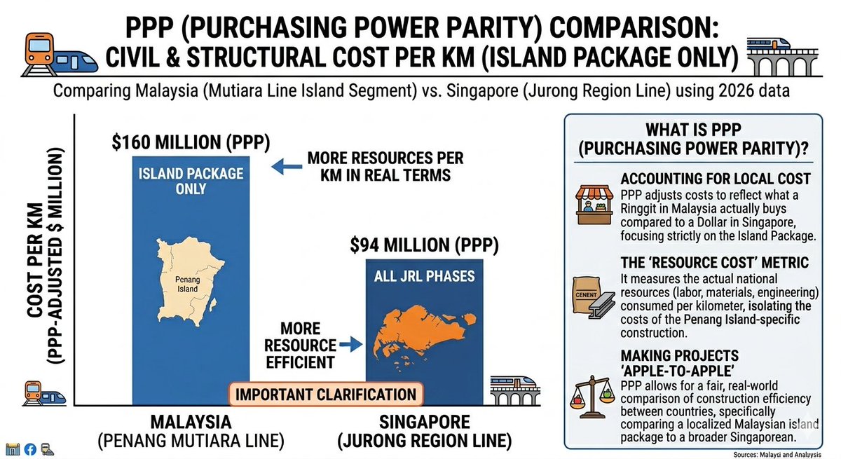 Explosive revelation

Penang LRT (island section only) is almost DOUBLE the Singapore's Jurong Regional Line on PPP cost per km basis.

Study the chart and screw me if you don't agree