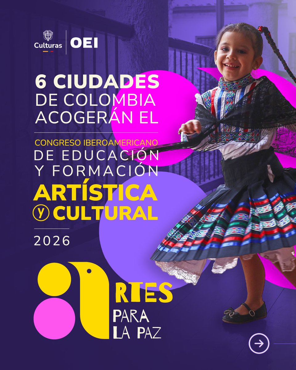 mincultura's tweet photo. Desde el próximo 11 de mayo, Colombia asume un papel protagonista en la agenda cultural global y se sitúa, por primera vez, en el epicentro de las #ArtesParaLaPaz en Iberoamérica.

Con la presencia de ministros y expertos de 16 naciones, el país se consolida como un referente en el uso de la formación artística como motor de cohesión social y diálogo ciudadano.