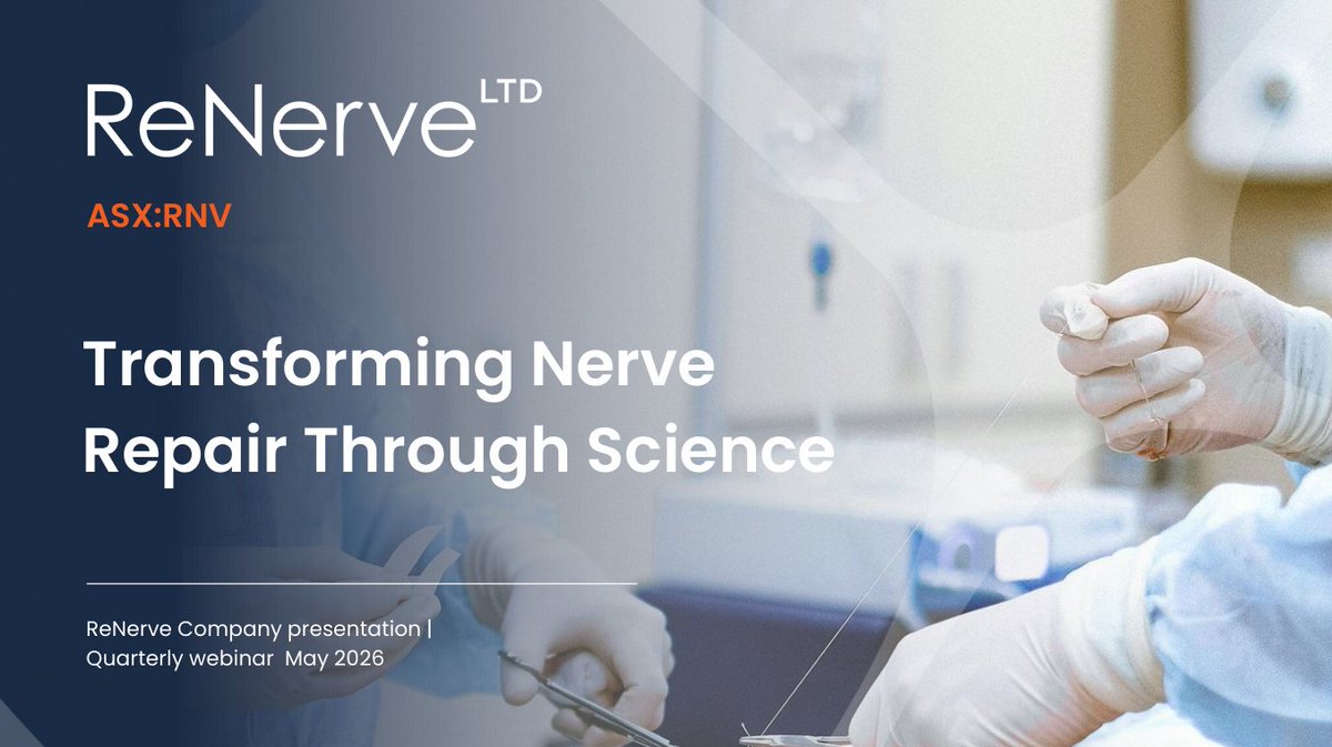 ReNerveLtd's tweet photo. We have released our May Quarterly Investor Presentation - “Transforming Nerve Repair Through Science”

View the presentation here:
https://t.co/CwQWOxu2rN

Register to watch the webinar replay:
https://t.co/SbgGqcpBkK https://t.co/cNDnsFxAAN