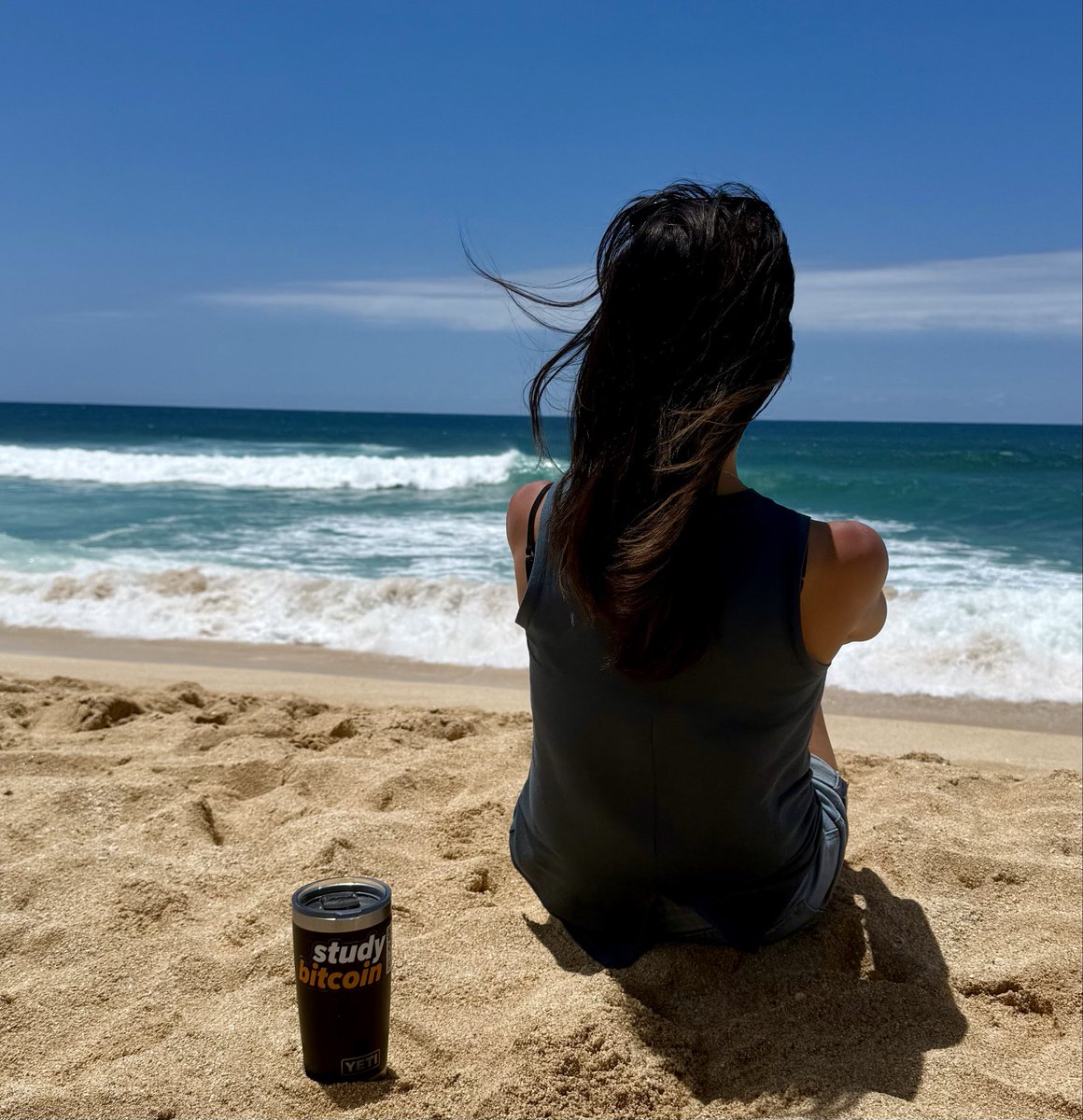 eEditor's tweet photo. Beach babe ₿. https://t.co/CNsJbqiAbm