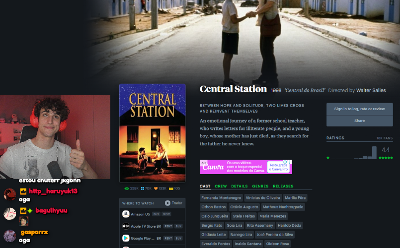 CaligrafoTV's tweet photo. Vamos assistir Central do Brasil AGORA (não me pergunte pq no letterboxd tá em inglês, eu n sei pq)

Link abaixo! https://t.co/0JFVfhQf6z