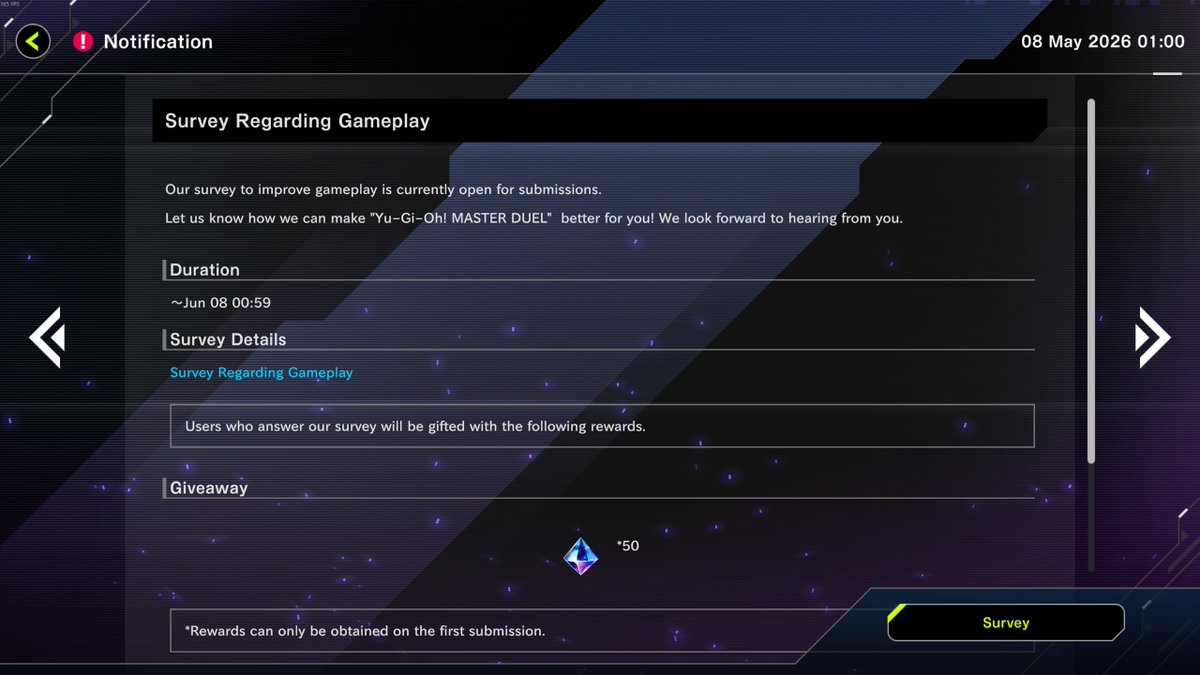 MasterDuelSite's tweet photo. A new General Gameplay Survey is out now. Give Konami your feedback on what you want to see in Yu-Gi-Oh! Master Duel to receive 50 Gems!

#MasterDuel #遊戯王マスターデュエル https://t.co/r9Y9K0Buhx