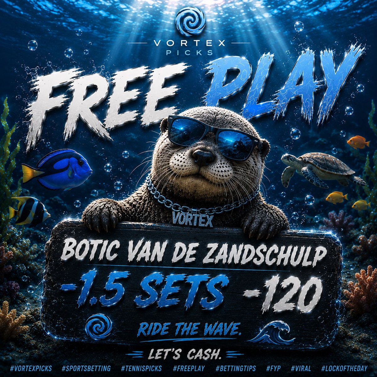 VortexSportsHub's tweet photo. 🌊 Another one swimming in tonight 🦦

Botic Van De Zandschulp -1.5 Sets (-120)

Water looks calm on this one 🌊

Lock in before it’s gone. https://t.co/aodC85ZqkB