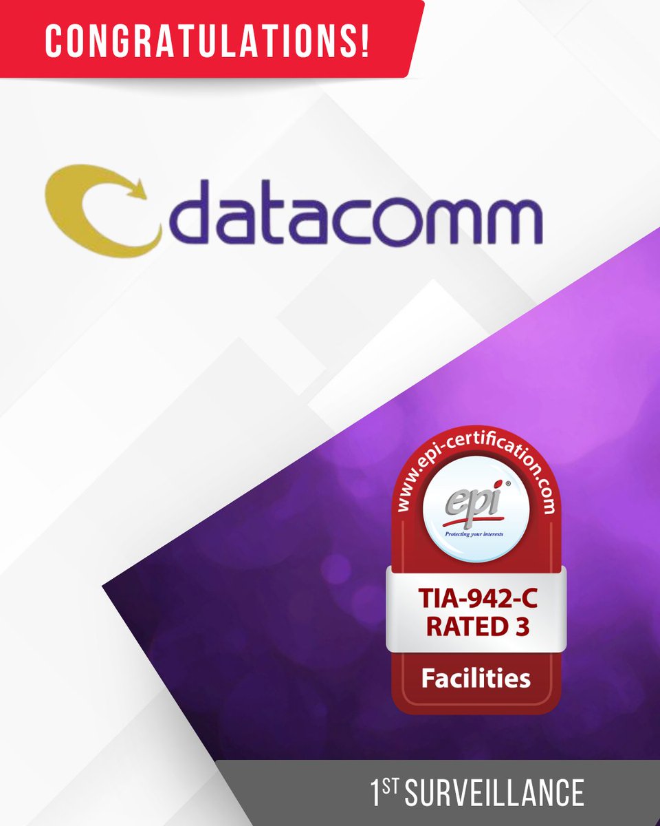 EPI_CDCP's tweet photo. Congratulations PT. Datacomm Diangraha, Indonesia, on the successful completion of the TIA-942-C Rated-3 Facilities Certification First Surveillance audit for Grha Datacomm!
View cert - https://t.co/blPnT9wj22

#TIA942C #Rated3 #datacenter #datacenteroperations #infrastructure https://t.co/mLSMRUE2IQ