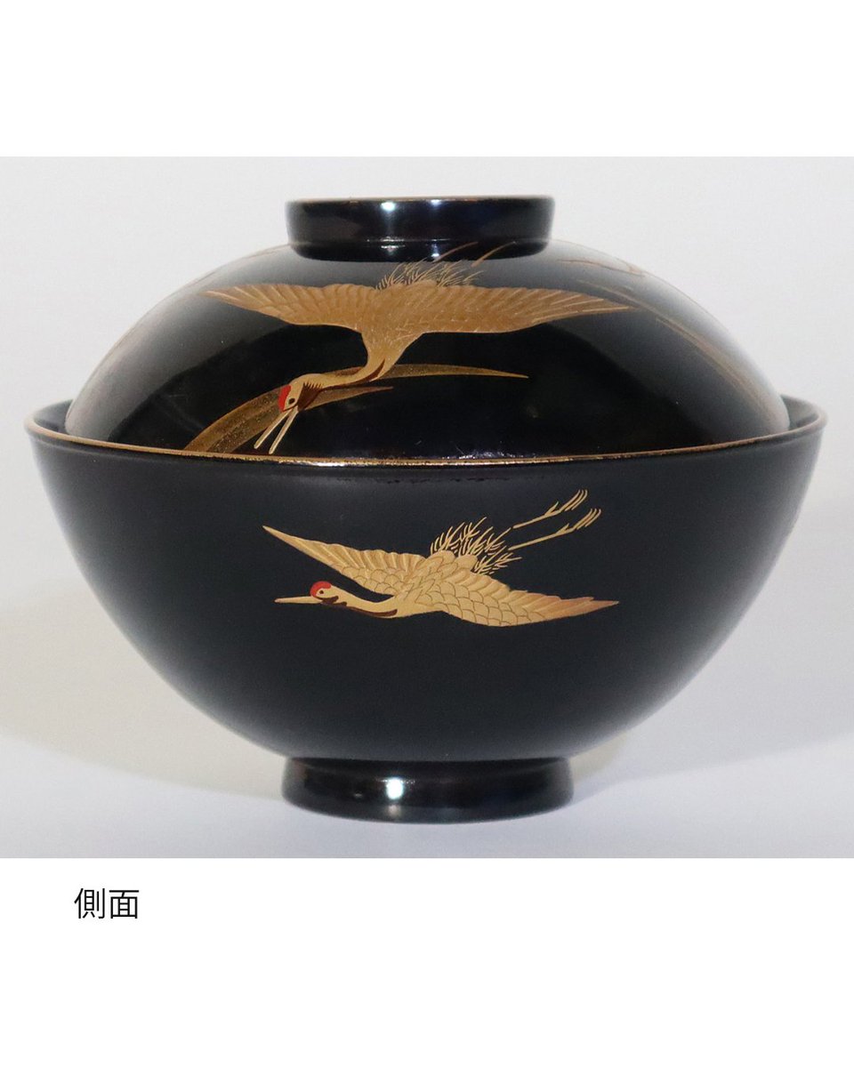 企画展の逸品①】 鶴蒔絵膳・椀（つるまきえ ぜん・わん） 吸物椀と膳