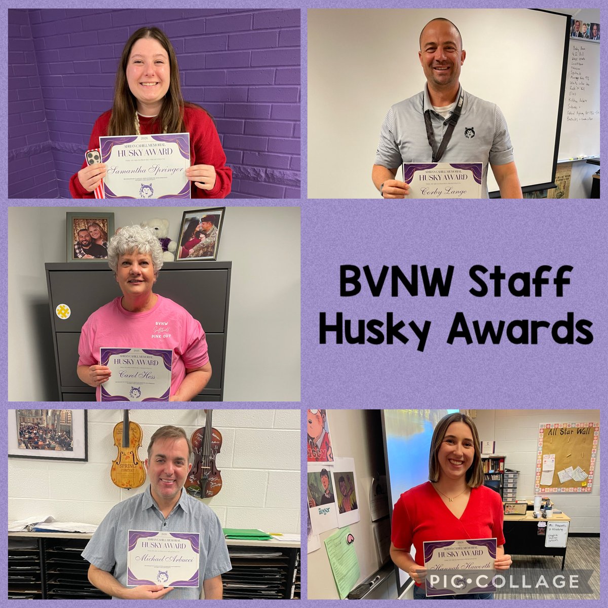 BVNW_Educators's tweet photo. Congratulations to the @BVNW_Huskies student-selected Staff Husky Award winners! The seniors selected Ms. Springer, the juniors picked Mr. Lange, the sophomores voted Mr. Arbucci &amp; the freshmen chose Ms. Haworth. Ms. Hess, attendance clerk, won the support staff husky award. https://t.co/Abo5jCQP7e