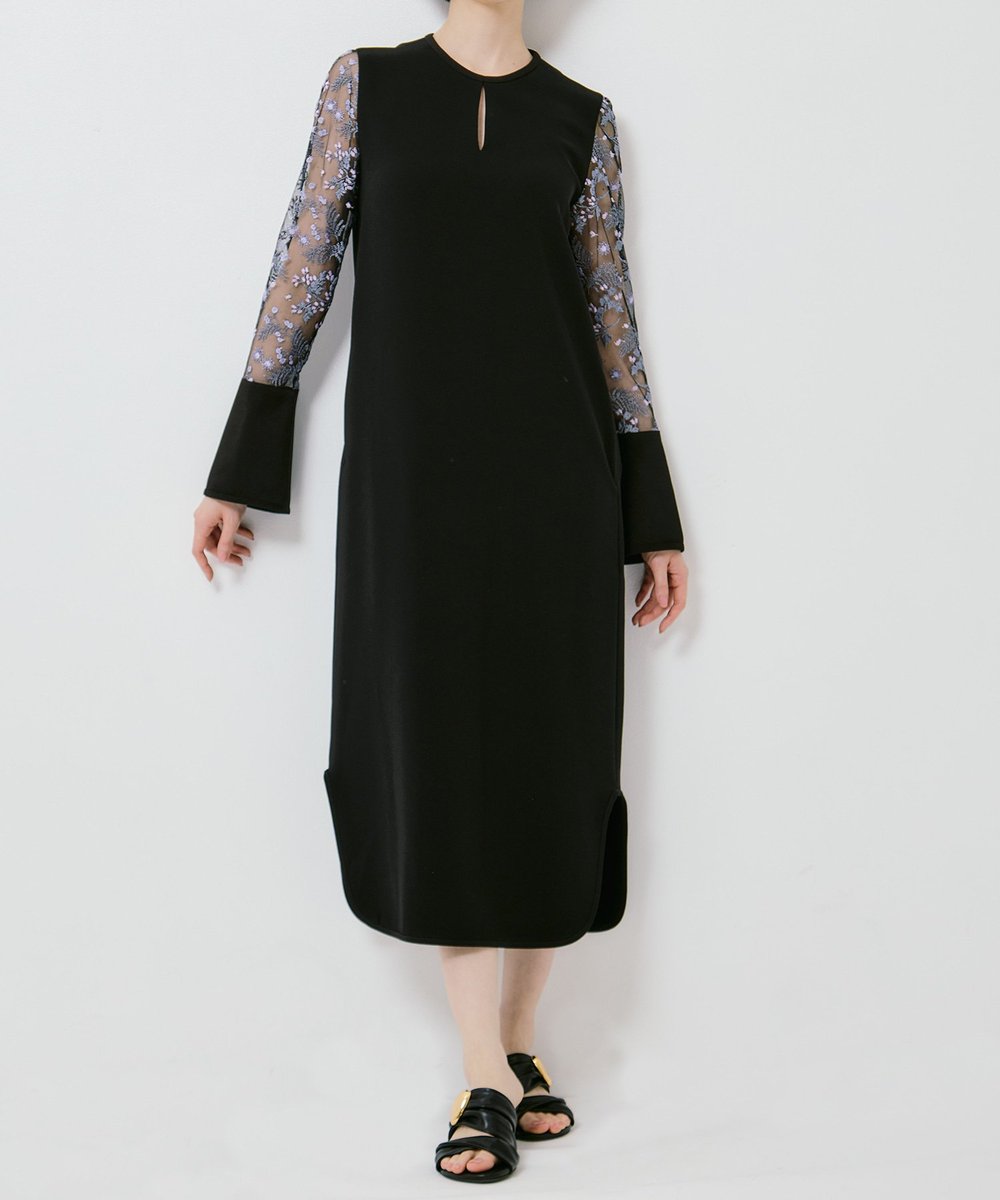 な*き様 マメクロゴウチ/Tulle Embroidered Sleeve Dr MameKurogouchi Tulle Lace Sleeve Classic Dress さりげない華やかさ