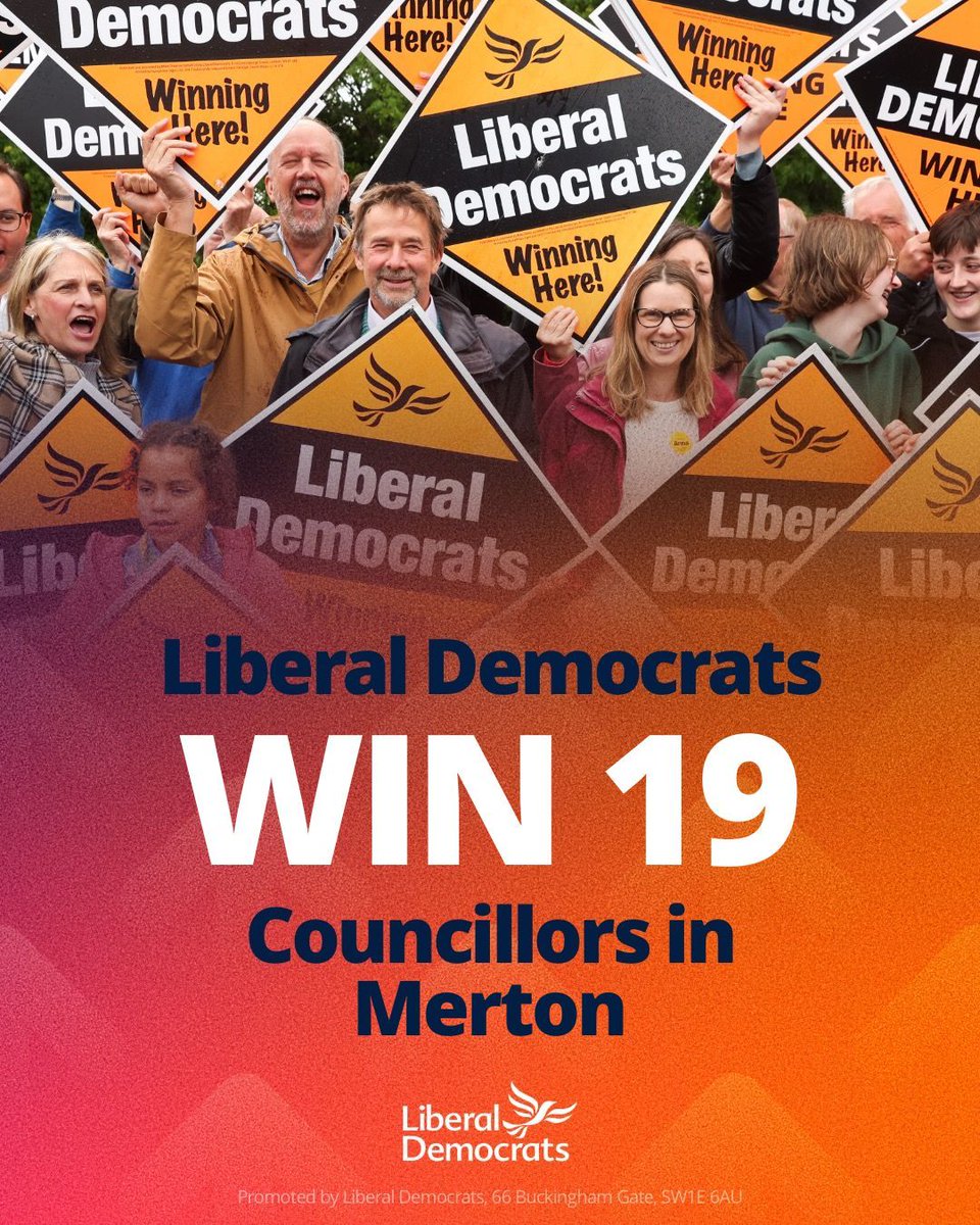 LibDems's tweet photo. 🔶 Liberal Democrats have won 19 Councillors in Merton - gaining 2 seats. https://t.co/ezVpLXK2V2