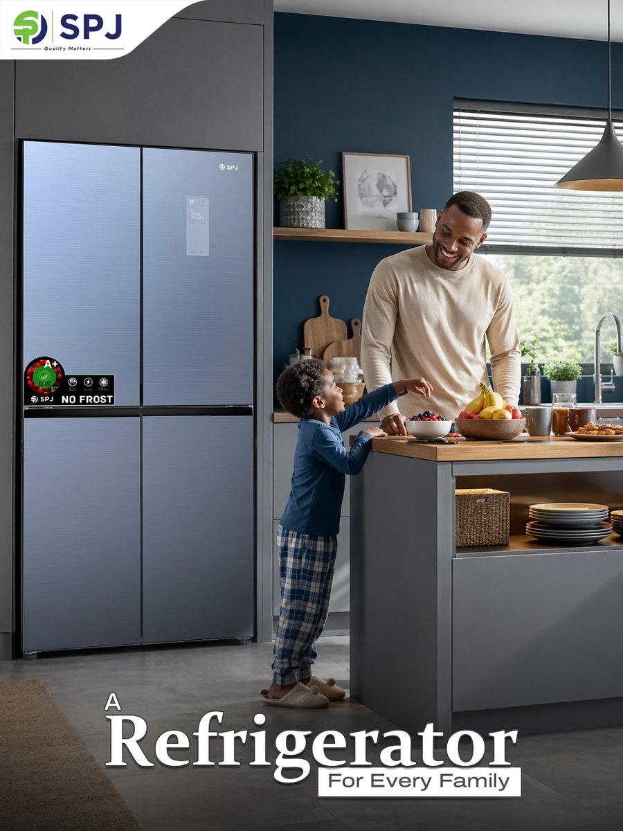 SPJElectronics's tweet photo. More than just a kitchen appliance—it’s the heart of your home. 🏠💙 

Designed for every moment, and every family.
Freshness that brings the family together.

#SPJAppliances #HomeEssentials #ModernKitchen #FamilyFirst #KitchenDesign https://t.co/r4HSLu8UIr