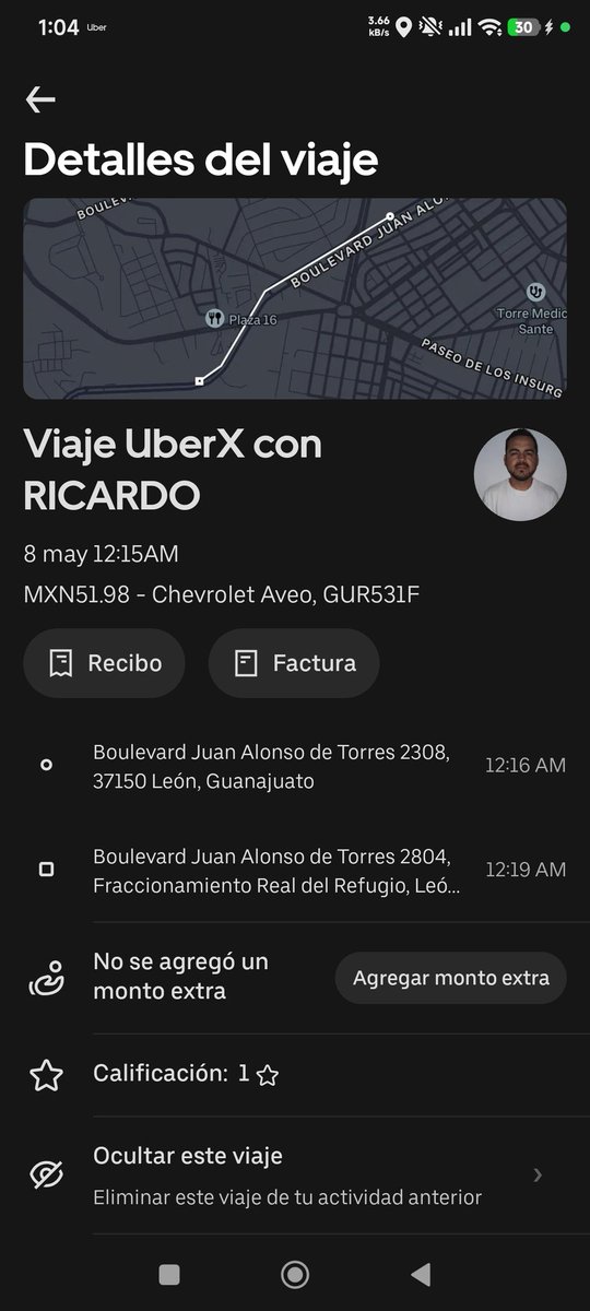 soyunafichita's tweet photo. @Uber_MEX me pueden ayudar con este viaje? El conductor inició el  viaje sin mi abordo (y varios kms lejos del punto de partida) y luego comenzó a avanzar en sentido contrario a dónde yo estaba. Tuve que cancelarlo porque claramente no lo estoy realizando y tú app no reembolsa https://t.co/oHhtGsegXw