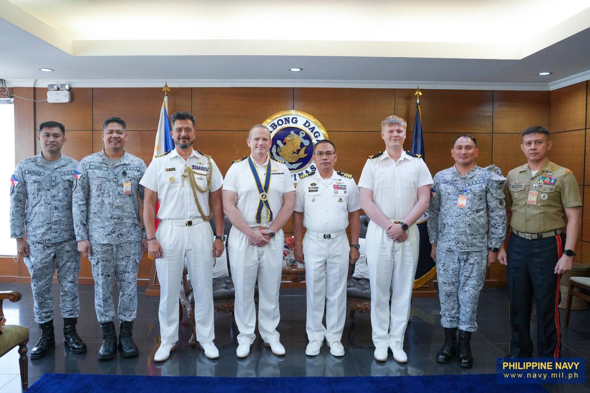 Philippine_Navy's tweet photo. IN PHOTOS | PH Navy welcomes Commanding Officer of UK Royal Navy's HMS Spey

The Philippine Navy welcomed Commander Dan Briscoe RN, Commanding Officer, HMS Spey (P234) of the British Royal Navy during a courtesy call on May 6, 2026 at the Navy Headquarters.

Representing the Flag Officer In Command, Captain Laurence Calimag PN, Deputy Commander of the Littoral Combat Force, Philippine Fleet, received Commander Briscoe during the call. 

During their meeting, both navies discussed matters of mutual interest and expressed optimism for future engagements.

The engagement also reaffirmed the shared commitment of the Philippine Navy and the Royal Navy to further strengthen bilateral ties as well as to enhance maritime security cooperation in the region. 

Philippine Navy: Addressing Challenges, Promoting Regional Stability, and Maritime Security

#ProtectingtheSeasSecuringOurFuture
#ModernMultiDomainSelfReliantCrediblePartner
#OneAFPOnePhilippines
#StrongAFPStrongPhilippines
#MatatagNaSandigan
#AFP90
