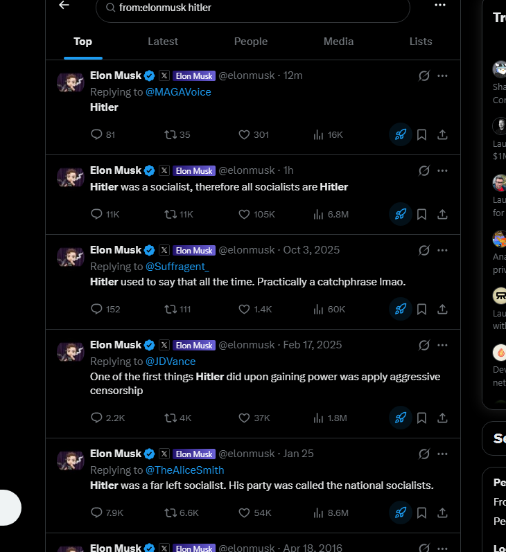 TuffDeploys's tweet photo. Elon has been spam tweeting about Hitler, and mocking the idea of all socialists being Hitler

Hes using Hitler to mock all the woke people, and will keep tweeting about it cus he's autistic and fixates on interests

Perfect nara comparable to Scam Altman, but more long term as he has used the term for years and continues using for his political interests

https://t.co/QQepYSzDaL