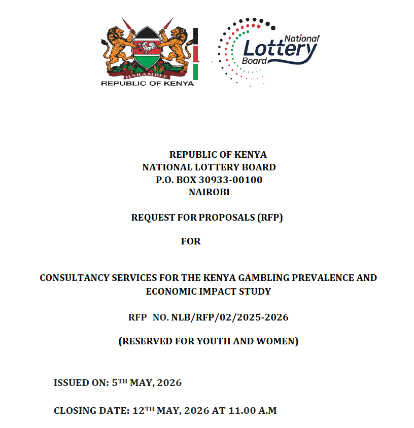NLB_Kenya's tweet photo. Tender Notice: Kenya Gambling Prevalence &amp; Economic Impact Study

NLB invites qualified and experienced firms to submit proposals for the Kenya Gambling Prevalence &amp; Economic Impact Study.

Interested firms are encouraged to submit requirements via: https://t.co/CHTXgJFrPX https://t.co/7bZpuZPsPB