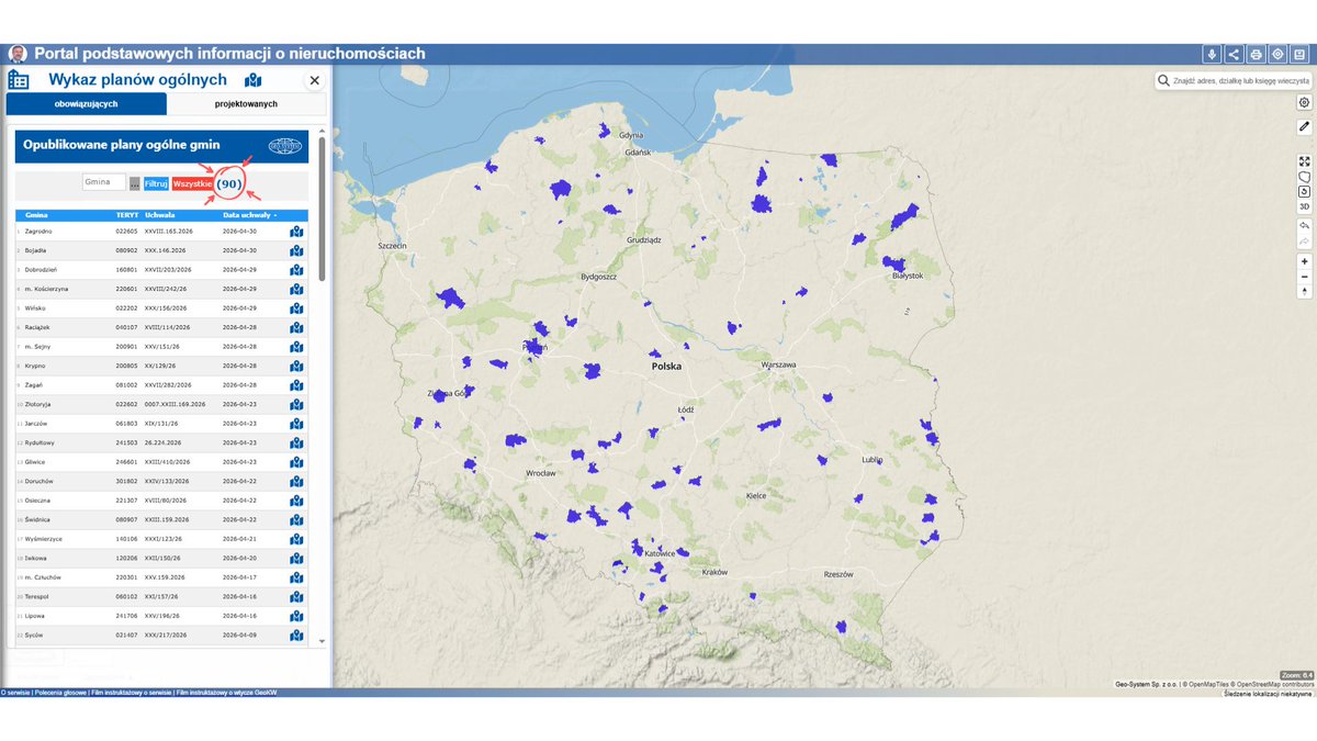 PlanOgolny's tweet photo. 📢W monitoringu firmy @geo_system już 90 obowiązujących planów ogólnych gmin!
W serwisie https://t.co/SrpUvmHVhs wygodne przeglądanie:
1⃣ wszystkich planów ogólnych obowiązujących,
2⃣ wszystkich projektów planów ogólnych,
3⃣ wektorowych MPZP obowiązujących
https://t.co/qvosiyrdlF https://t.co/RlVxiE2qb5